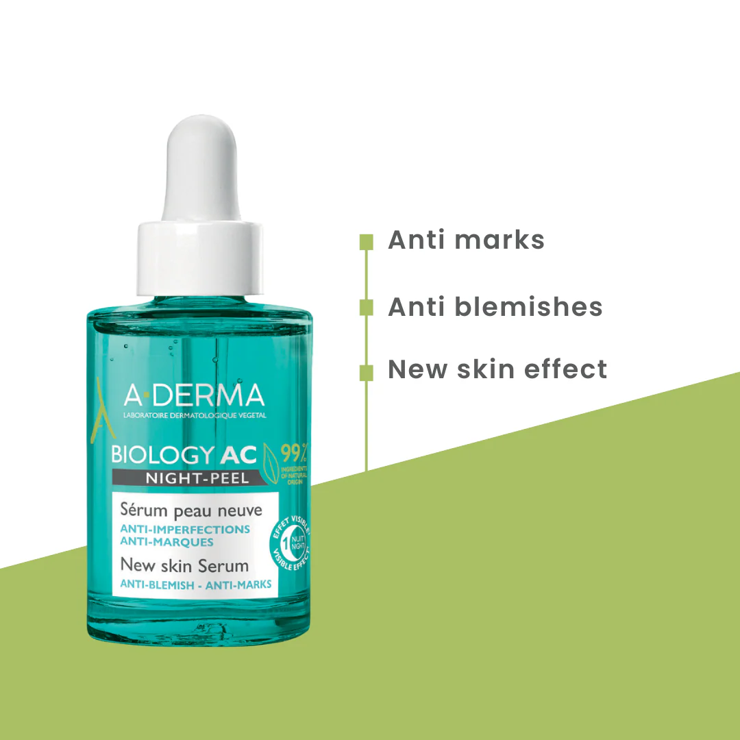 A-derma Biology AC Night Peel Anti-Blemish Serum 30ml - Image 3