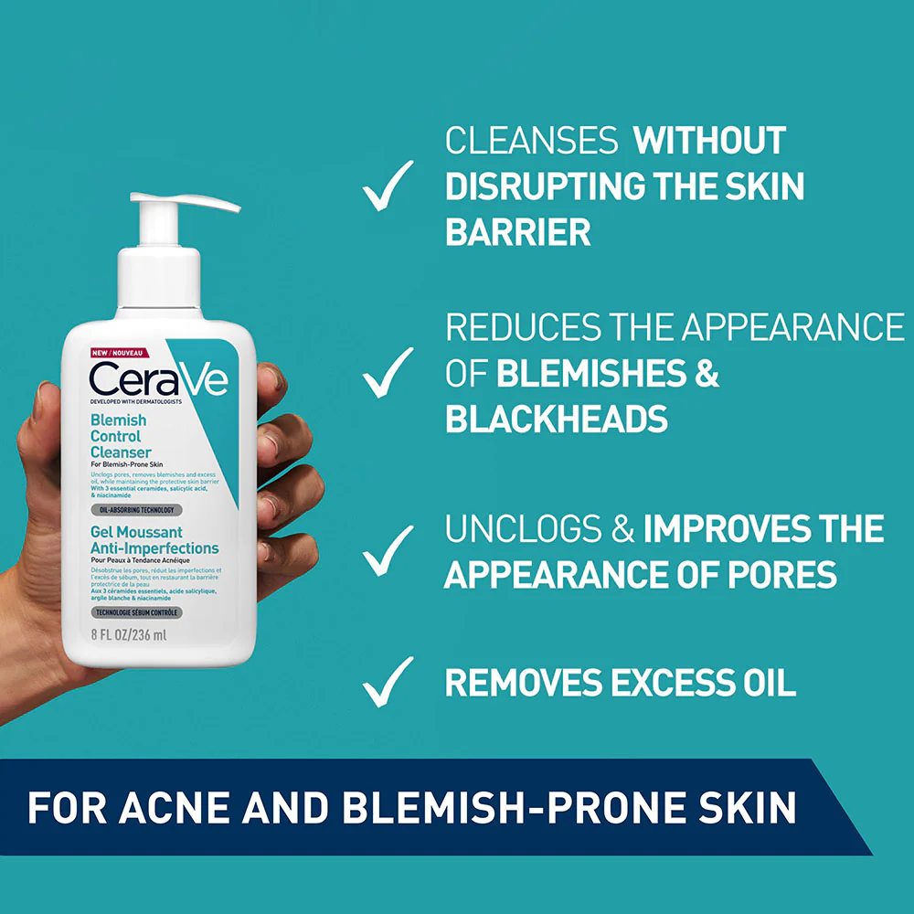CeraVe Blemish Control Cleanser Face Wash For Acne & Blemish Prone Skin with 2% Salicylic Acid, Niacinamide and Ceramides 236ml - Image 2