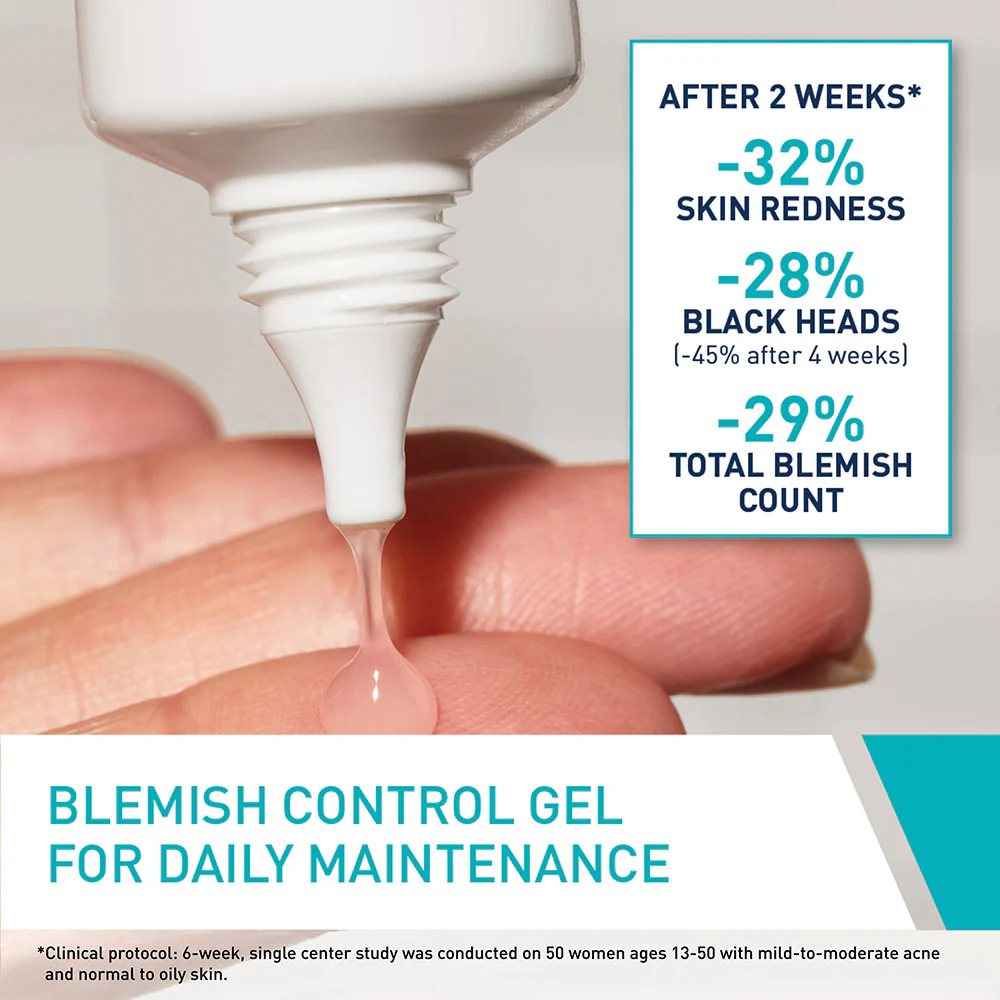 CeraVe Blemish Control Gel Facial Moisturiser For Acne & Blemishes with Glycolic Acid and Lactic Acid AHA/BHA 40ml - Image 4
