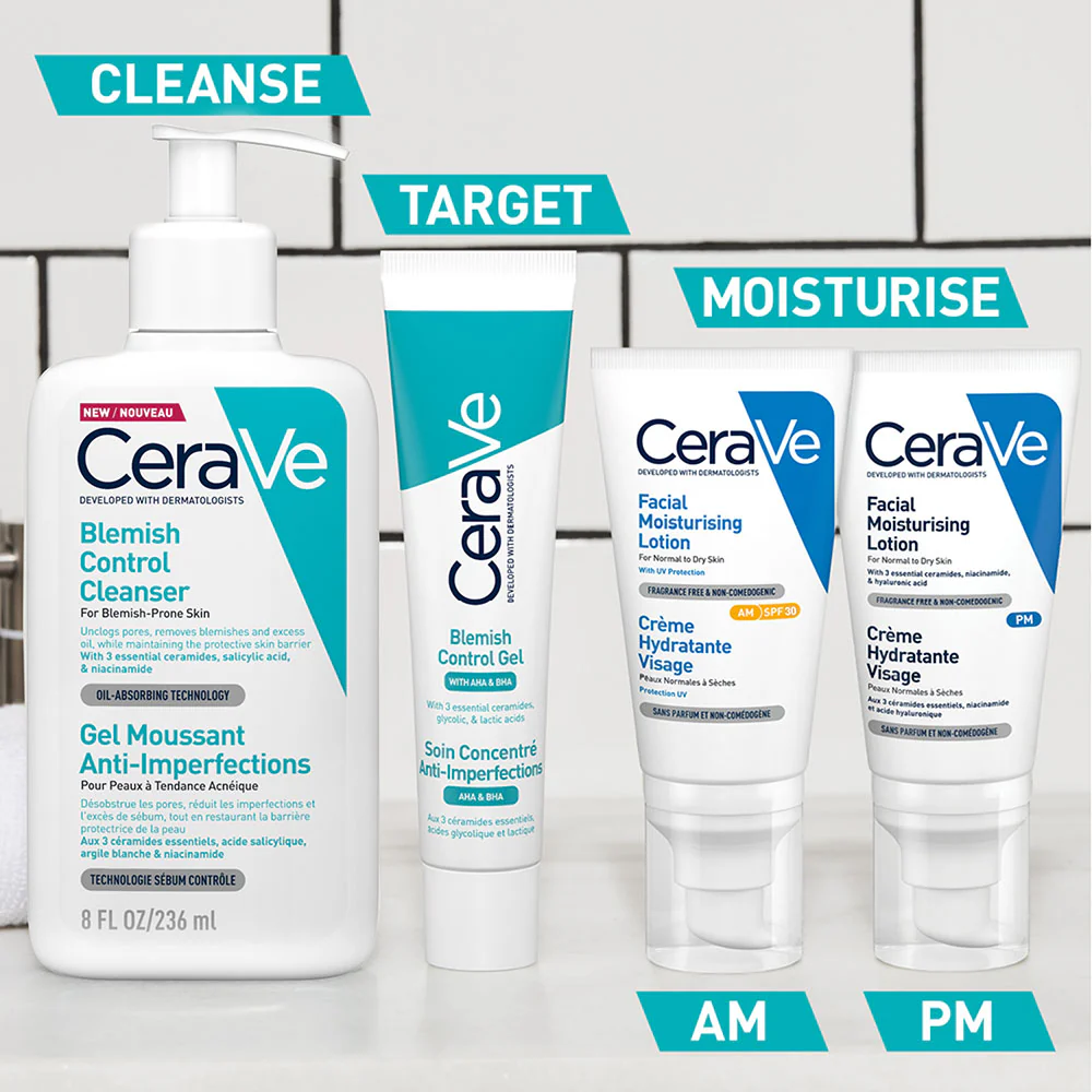 CeraVe Blemish Control Gel Facial Moisturiser For Acne & Blemishes with Glycolic Acid and Lactic Acid AHA/BHA 40ml - Image 7
