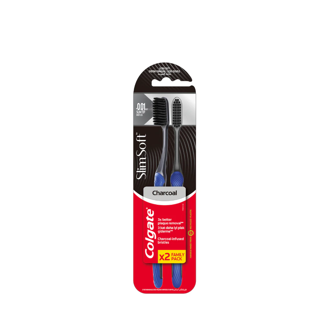 Colgate Slim Soft Black Charcoal TwinPack Toothbrush