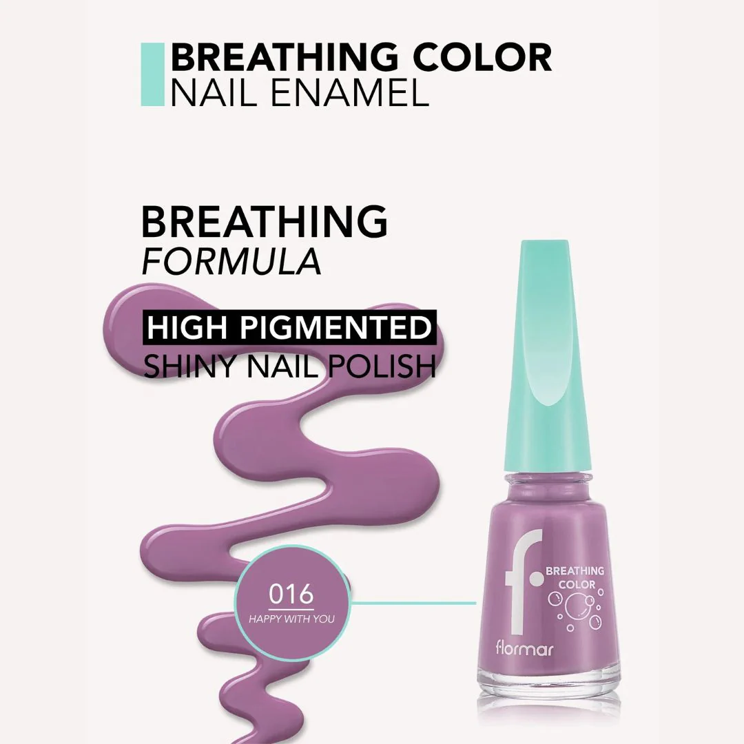 Flormar Breathing Color Nail Enamel 016 Happy With You Nail Polish - Image 2