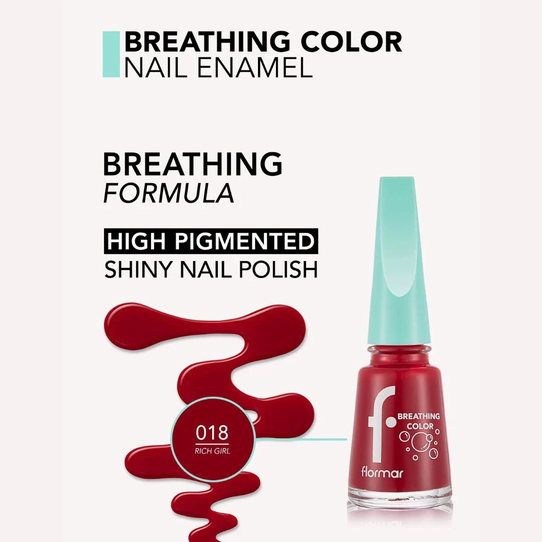 Flormar Breathing Color Nail Enamel 018 Rich Girl Nail Polish - Image 2