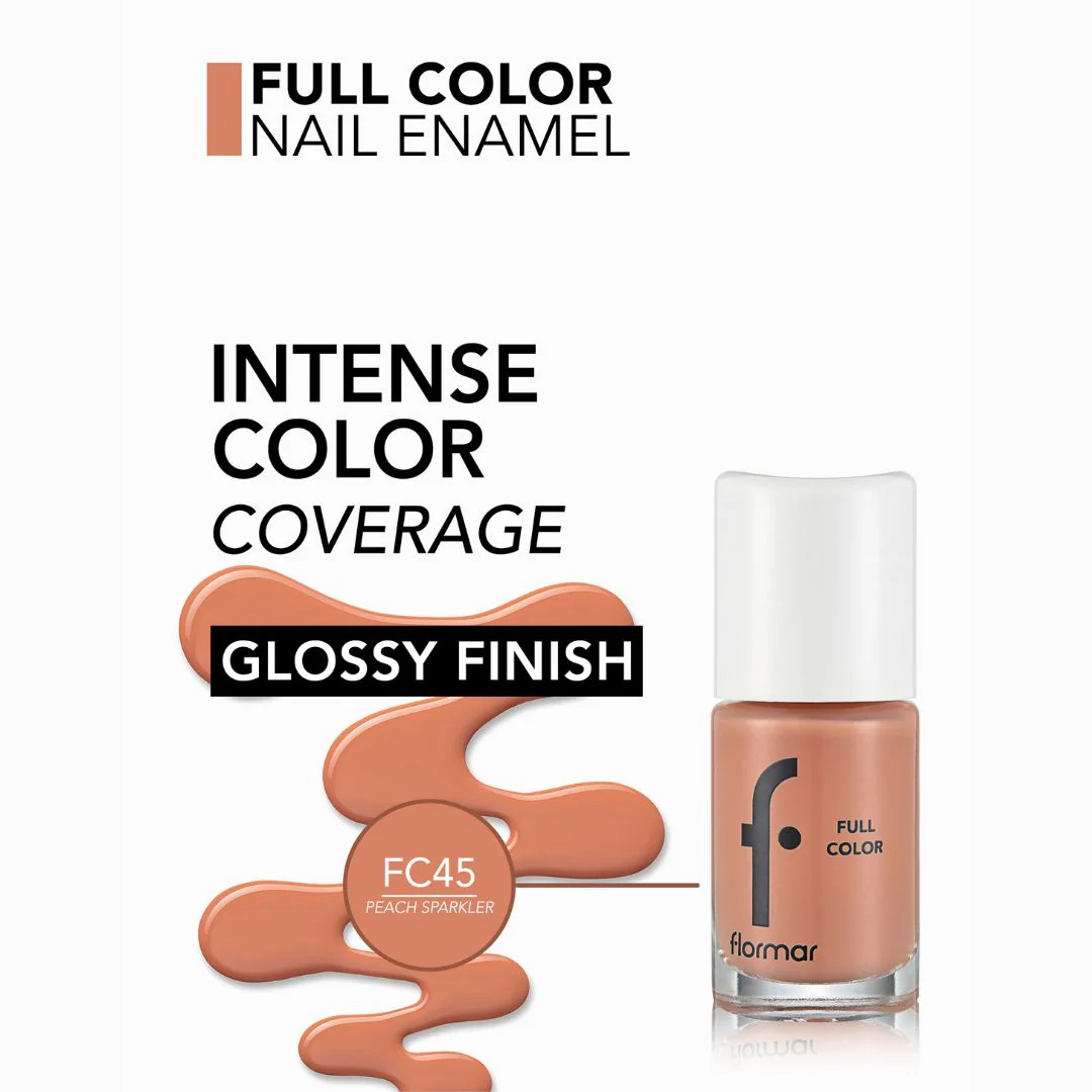 Flormar Full Color Nail Enamel FC45 Peach Sparkler Nail Polish - Image 2