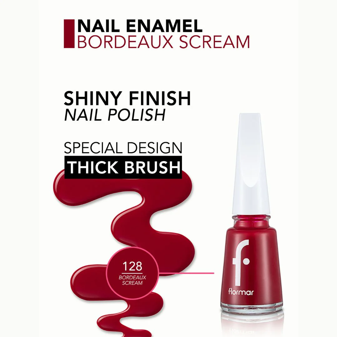 Flormar Nail Enamel 128 Bordeaux Scream Nail Polish - Image 2