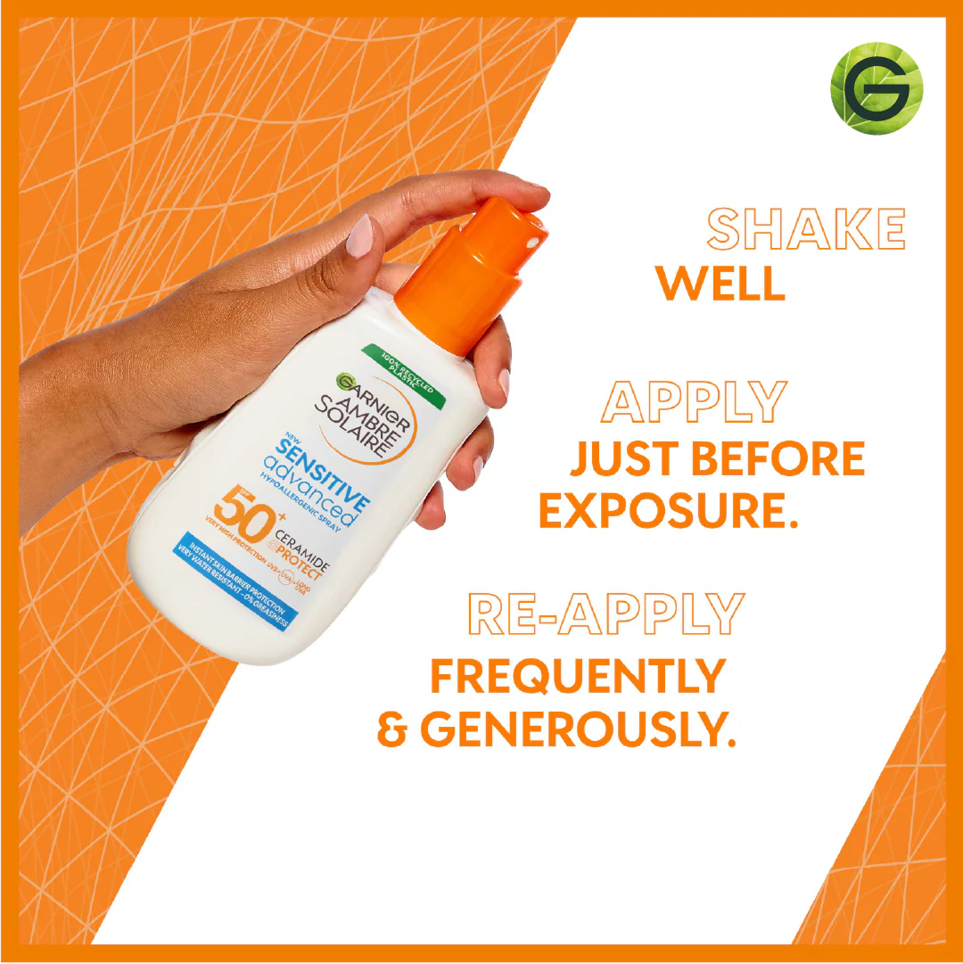 Garnier Ambre Solaire Sensitive Advanced SPF 50+ Ceramide Protect Sunscreen Spray For Adults 150ml - Image 8