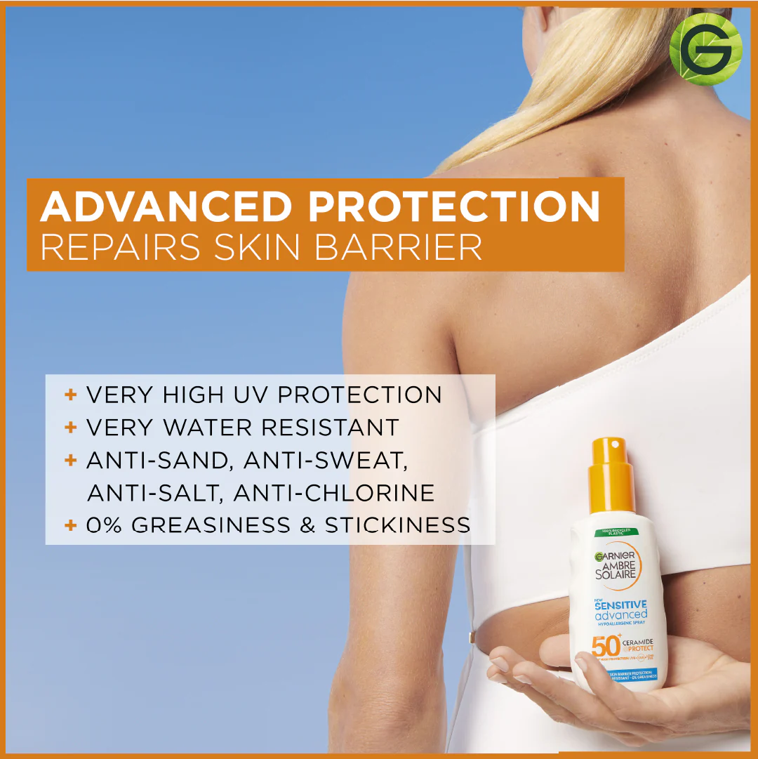 Garnier Ambre Solaire Sensitive Advanced SPF 50+ Ceramide Protect Sunscreen Spray For Adults 150ml - Image 9