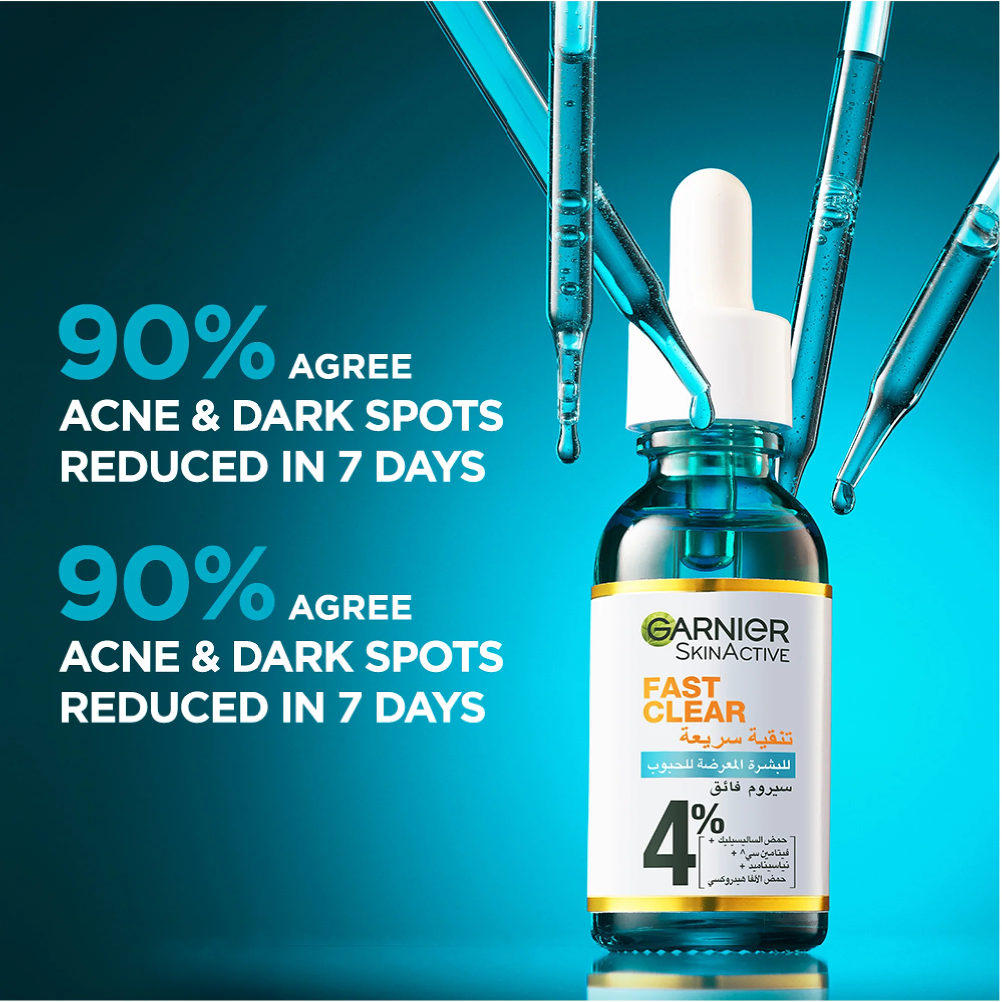 Garnier Fast Clear 4% Salicylic Acid, Vitamin C, Niacinamide, AHA - Anti-Acne Treatment Booster Serum - Image 4