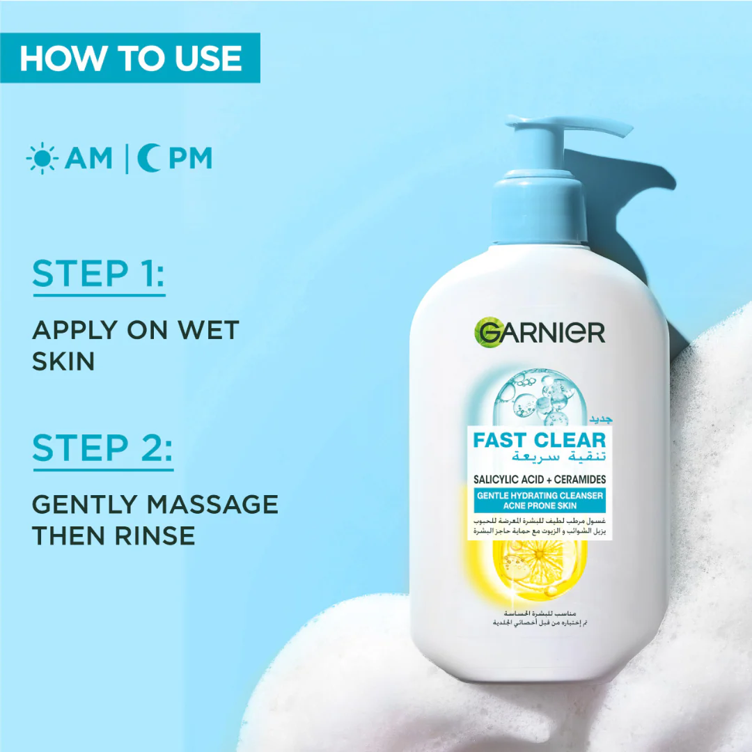 Garnier Fast Clear Gentle Cleanser Hydrating Face Wash for Acne Prone Skin 250ml - Image 4