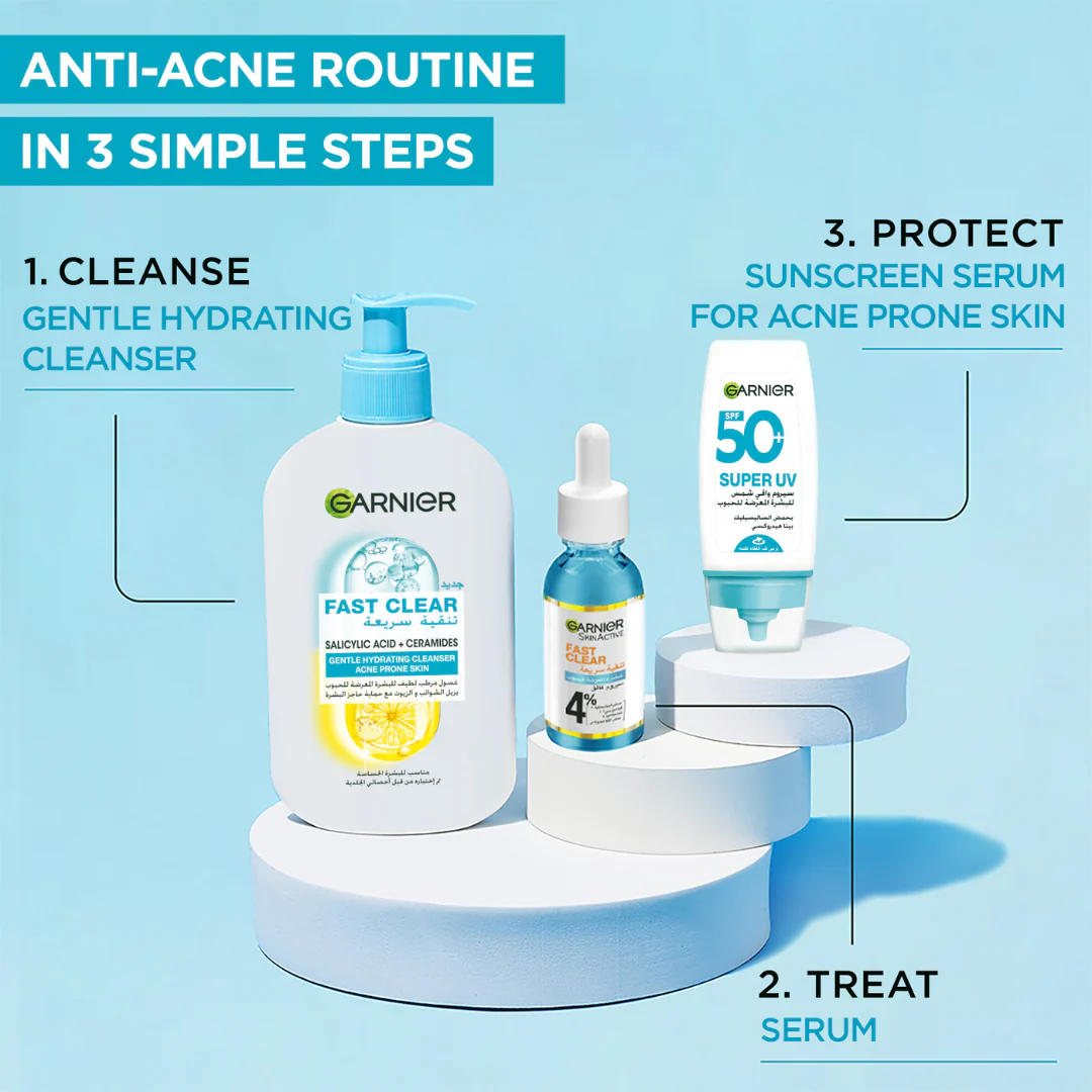 Garnier Fast Clear Gentle Cleanser Hydrating Face Wash for Acne Prone Skin 250ml - Image 6