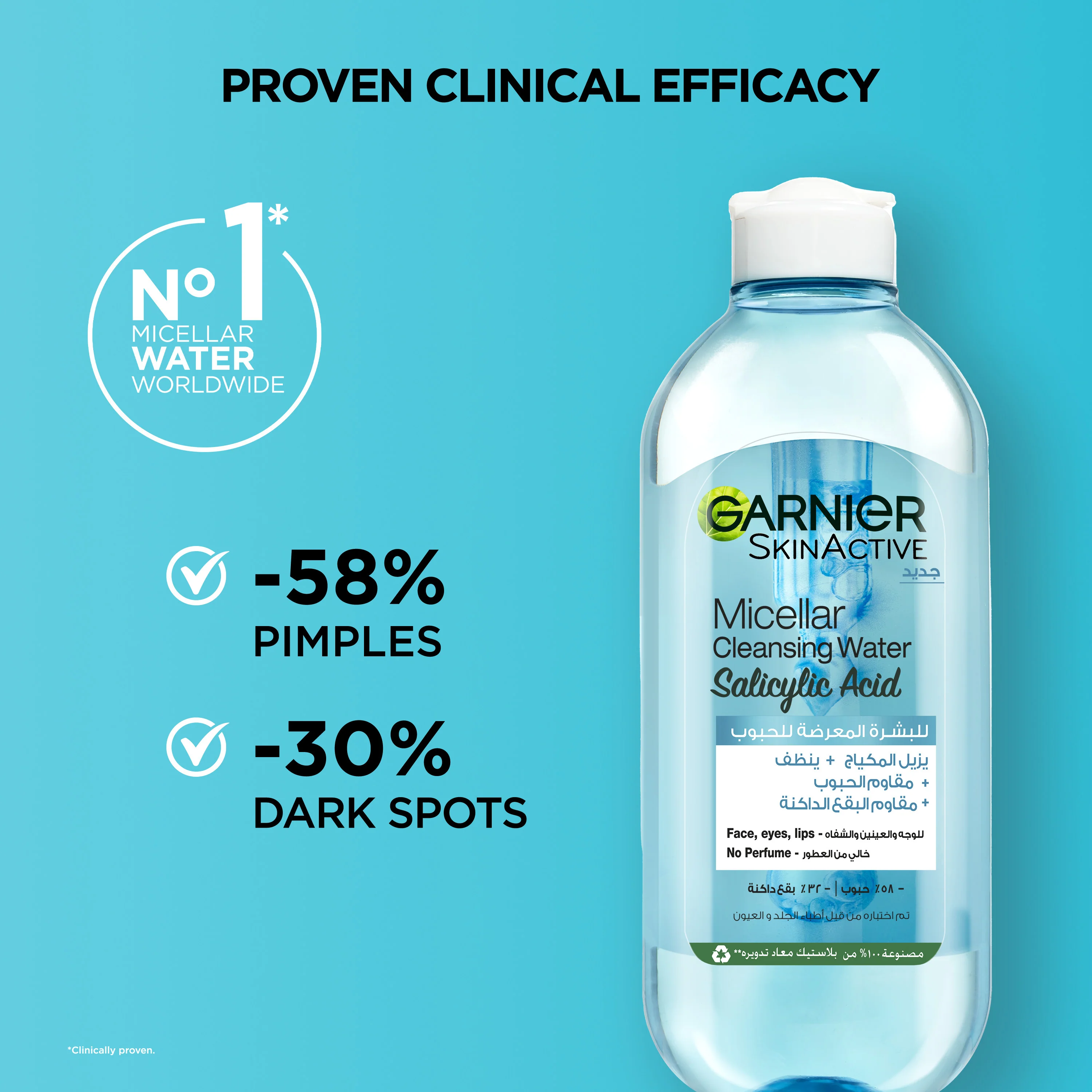 Garnier Fast Clear Micellar Water with Salicylic Acid for Acne Prone Skin 400ml - Image 4