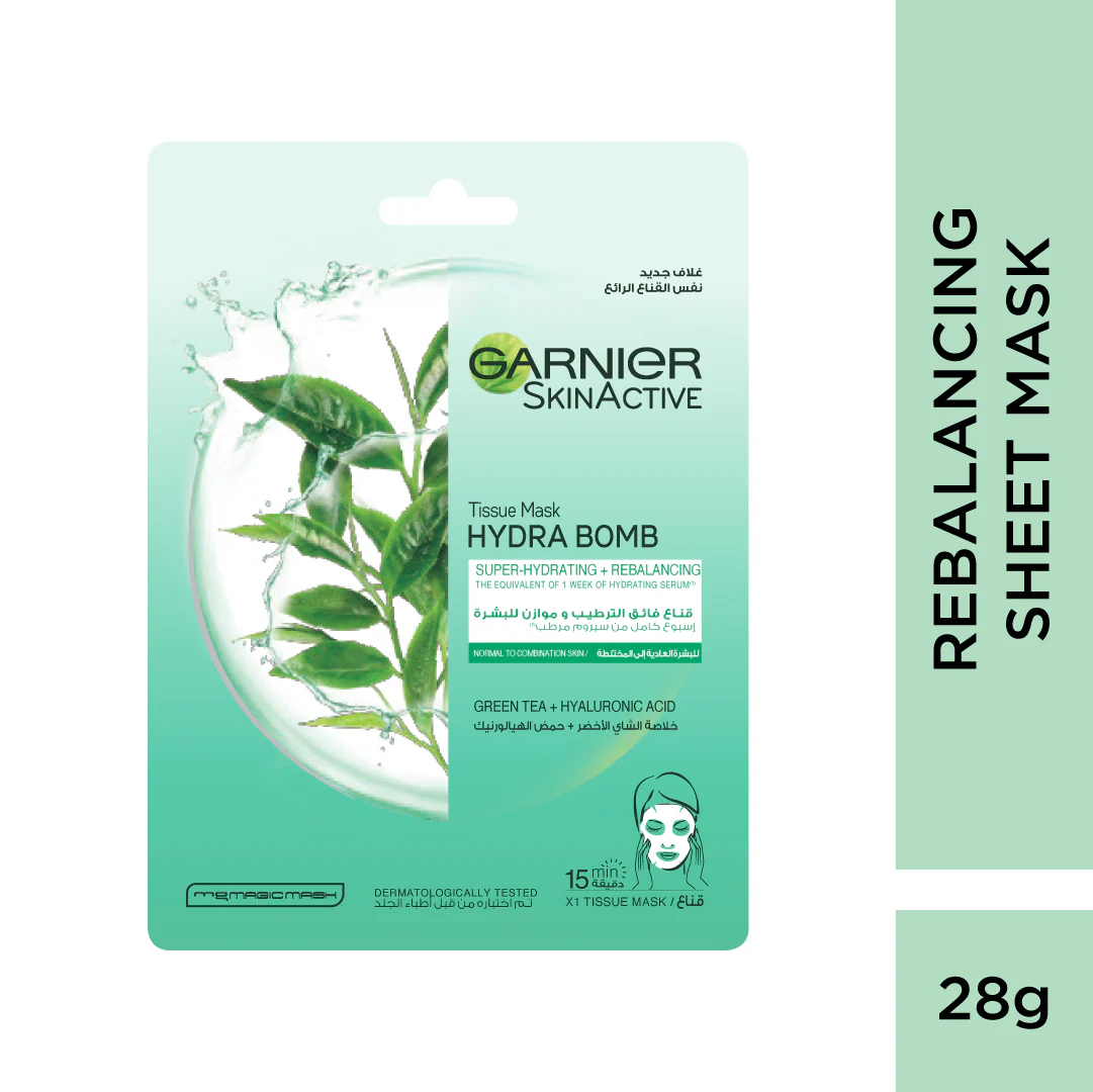 Garnier Hydra Bomb Green Tea Super-Hydrating & Rebalancing Tissue Mask for Normal to Combination Skin - Image 2
