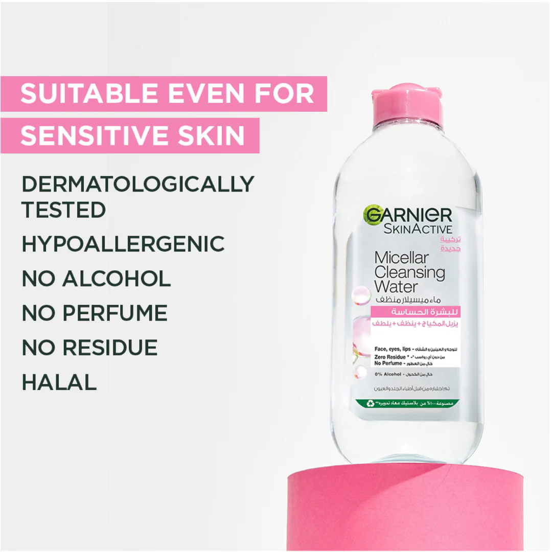 Garnier Micellar Water Facial Cleanser and Makeup Remover Pink for Sensitive Skin - Image 6