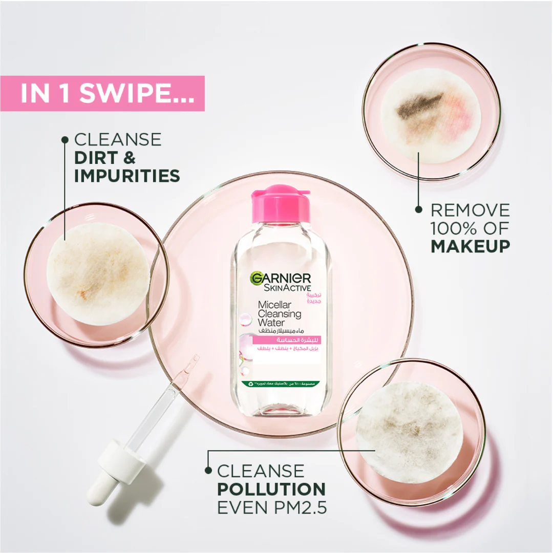 Garnier Micellar Water Facial Cleanser and Makeup Remover Pink for Sensitive Skin - Image 7