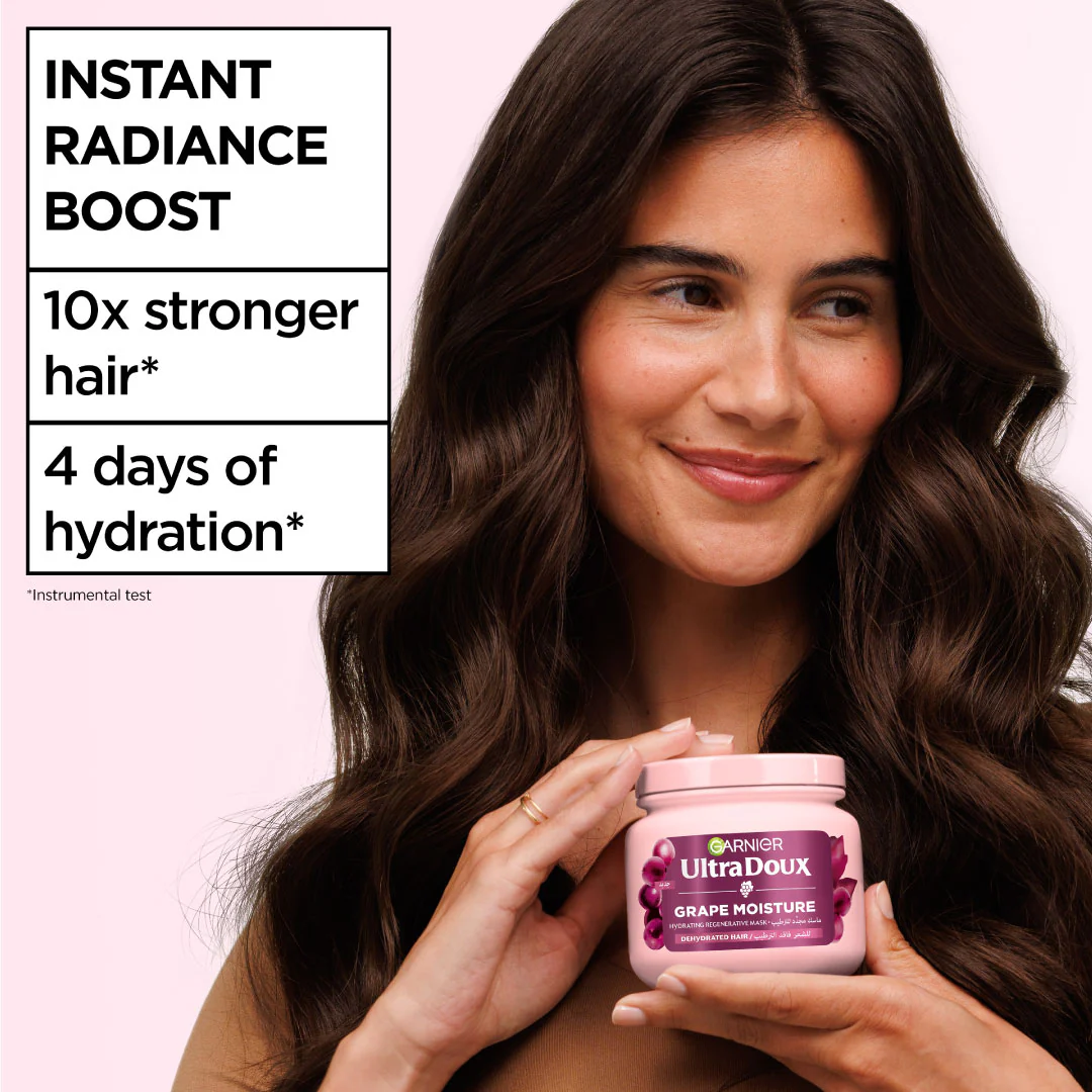 Garnier Ultra Doux Grape Moisture Deep Regenerative Mask for Dehydrated Hair With Hydrating Grape Water + Antioxidant Grapeseed Oil - Image 6