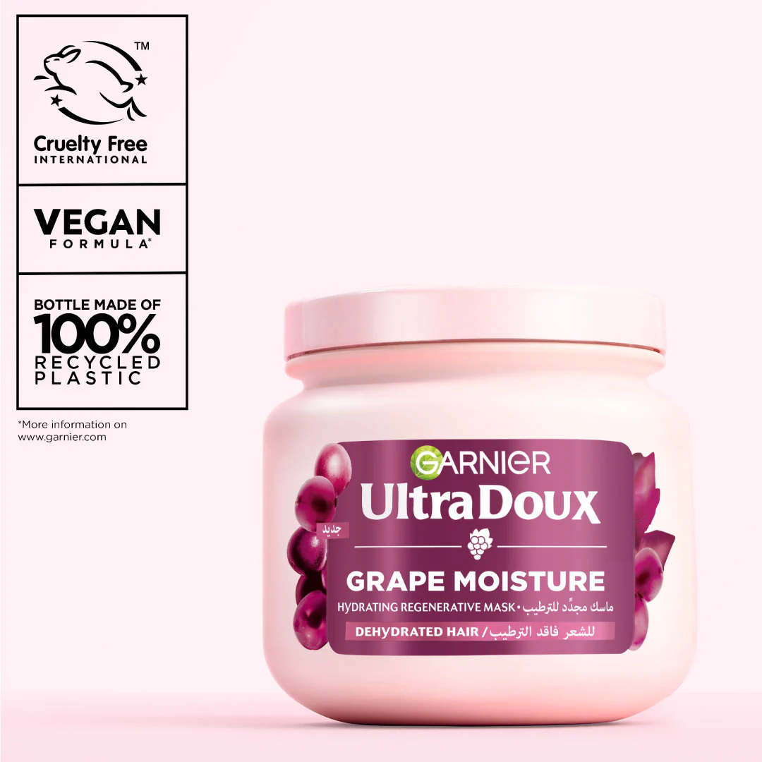 Garnier Ultra Doux Grape Moisture Deep Regenerative Mask for Dehydrated Hair With Hydrating Grape Water + Antioxidant Grapeseed Oil - Image 8