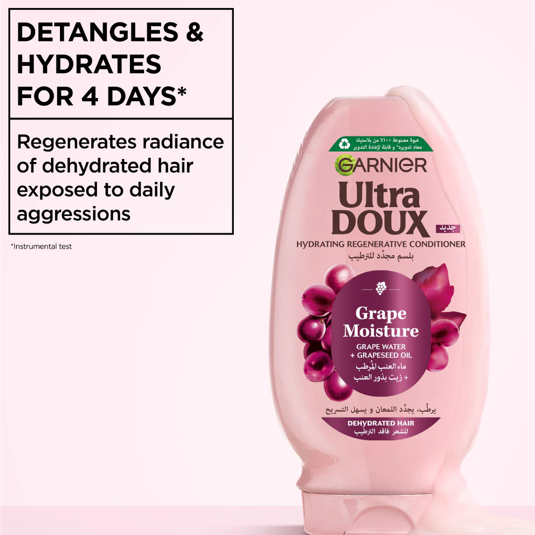 Garnier Ultra Doux Grape Moisture Hydrating Regenerative Conditioner for Dehydrated Hair With Hydrating Grape Water + Antioxidant Grapeseed Oil - Image 2