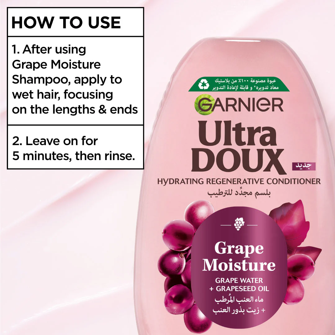 Garnier Ultra Doux Grape Moisture Hydrating Regenerative Conditioner for Dehydrated Hair With Hydrating Grape Water + Antioxidant Grapeseed Oil - Image 5