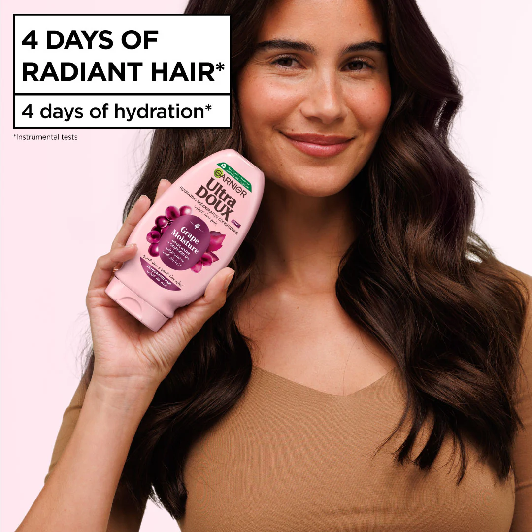 Garnier Ultra Doux Grape Moisture Hydrating Regenerative Conditioner for Dehydrated Hair With Hydrating Grape Water + Antioxidant Grapeseed Oil - Image 6