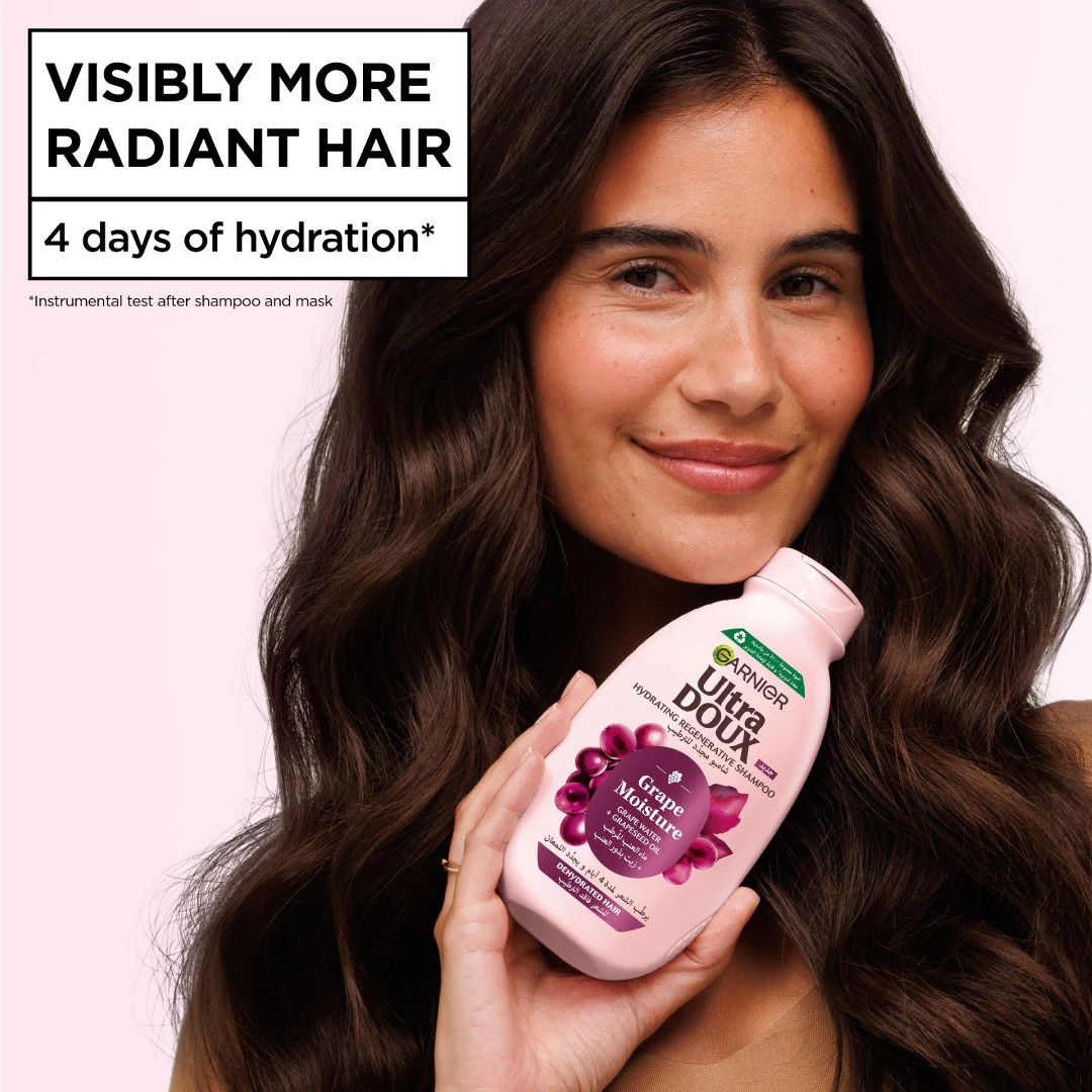 Garnier Ultra Doux Grape Moisture Hydrating Regenerative Shampoo for Dehydrated Hair With Hydrating Grape Water + Antioxidant Grapeseed Oil - Image 6