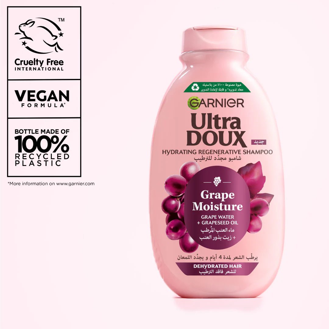 Garnier Ultra Doux Grape Moisture Hydrating Regenerative Shampoo for Dehydrated Hair With Hydrating Grape Water + Antioxidant Grapeseed Oil - Image 8