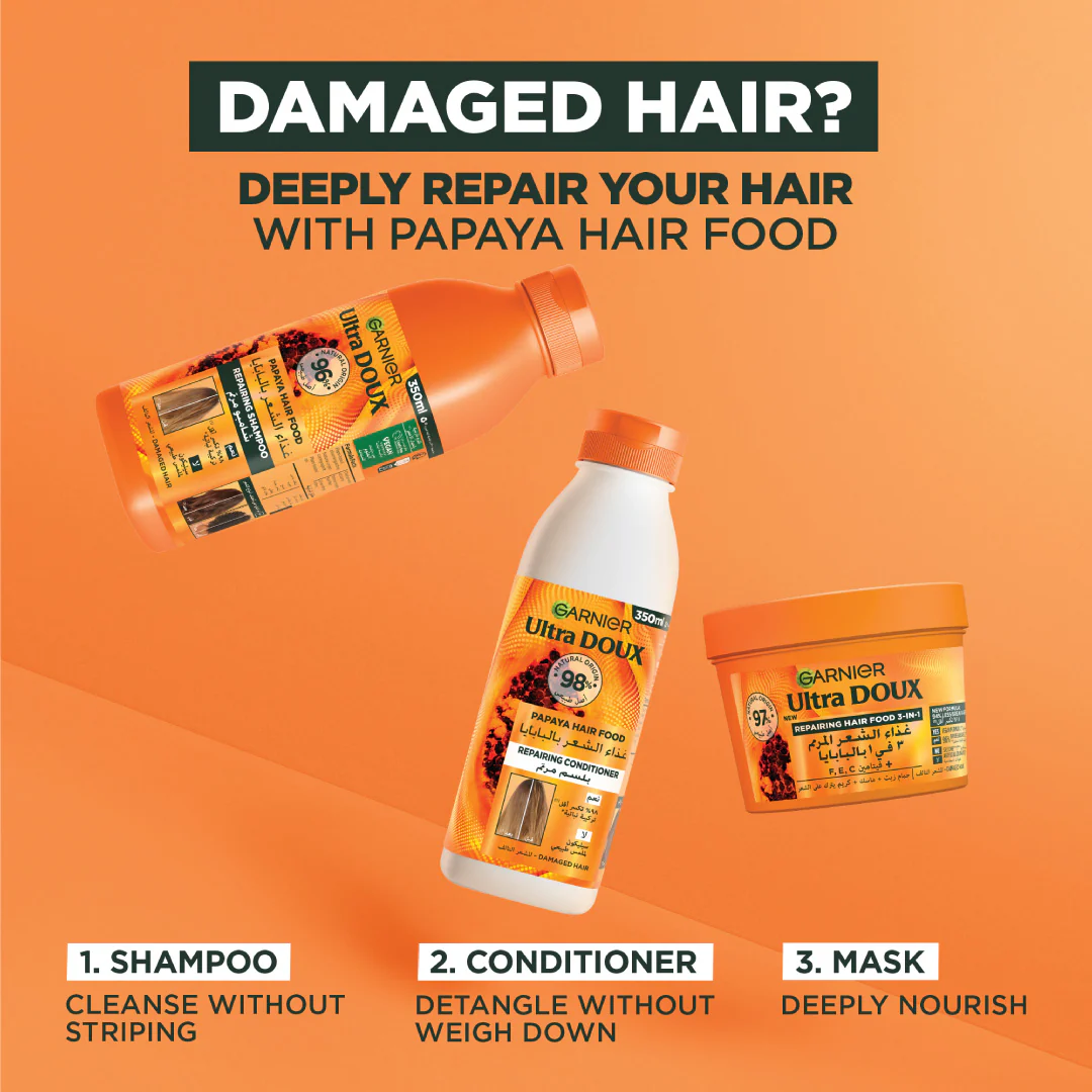 Garnier Ultra Doux Vegan Hair Food Papaya & Amla Shampoo - Image 8