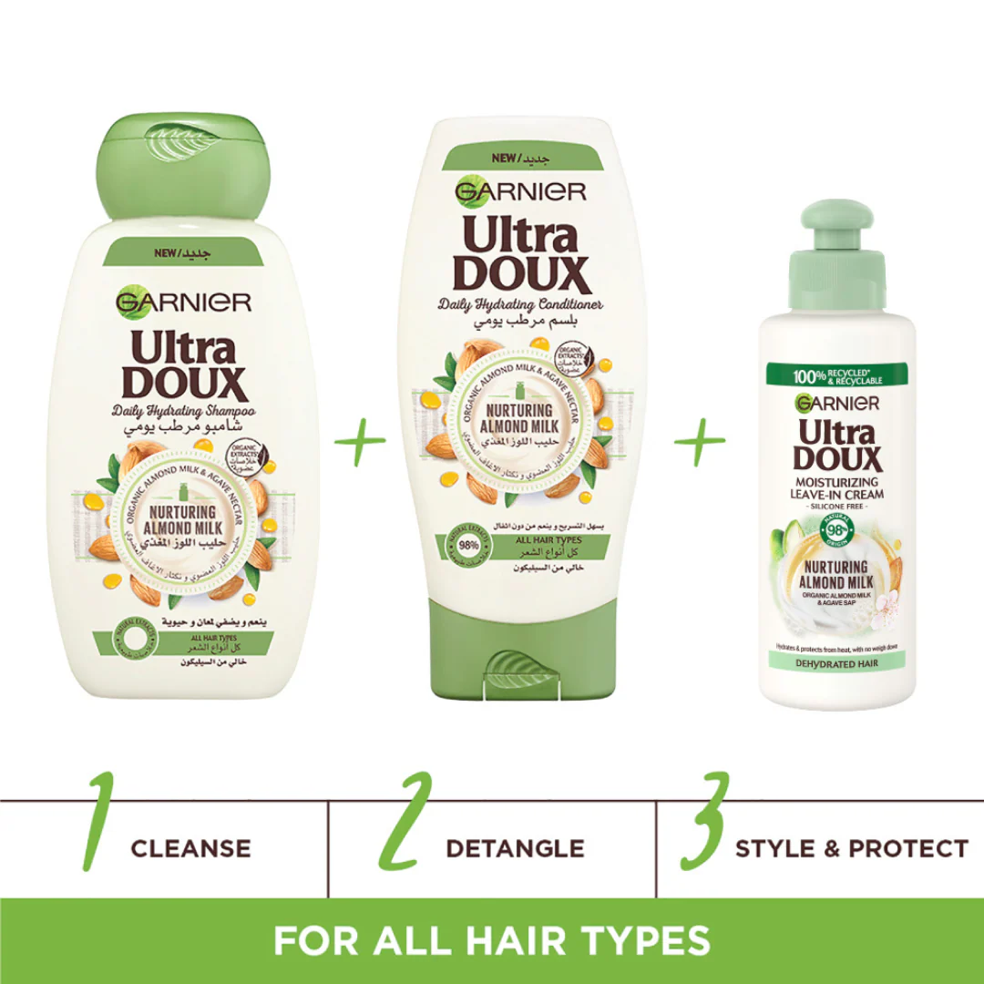 Garnier Ultra Doux Nourishing Almond Milk Leave In Conditioning Cream For Dehydrated Hair 200ml - Image 6