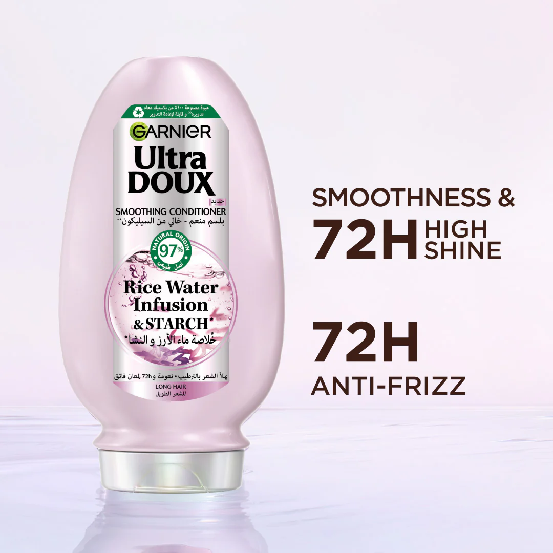 Garnier Ultra Doux Rice Water Infusion & Starch Conditioner For Long Hair, Smooth And Shine 200ml - Image 3