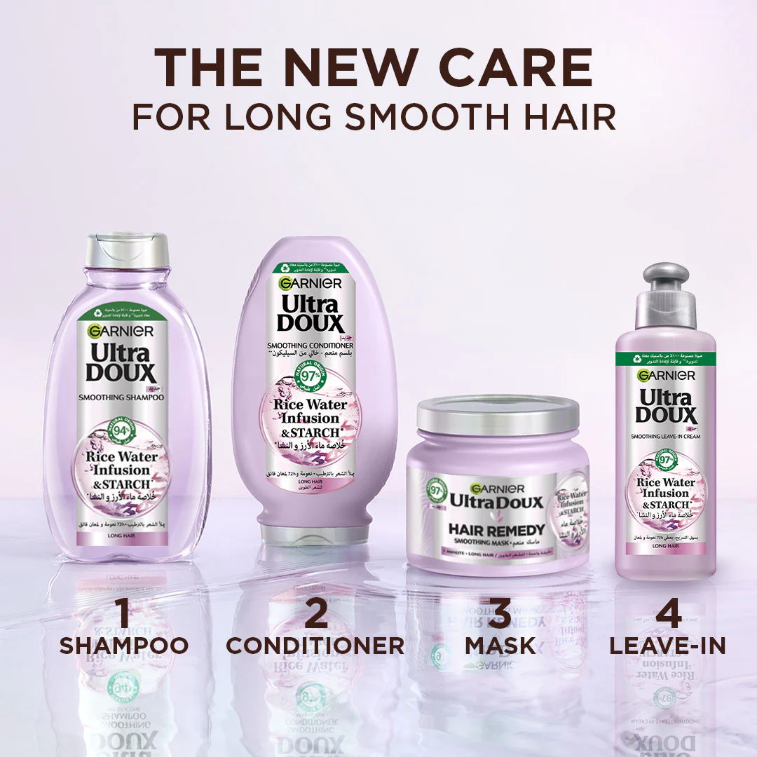 Garnier Ultra Doux Rice Water Infusion & Starch Shampoo For Long Hair, Smooth And Shine - Image 5