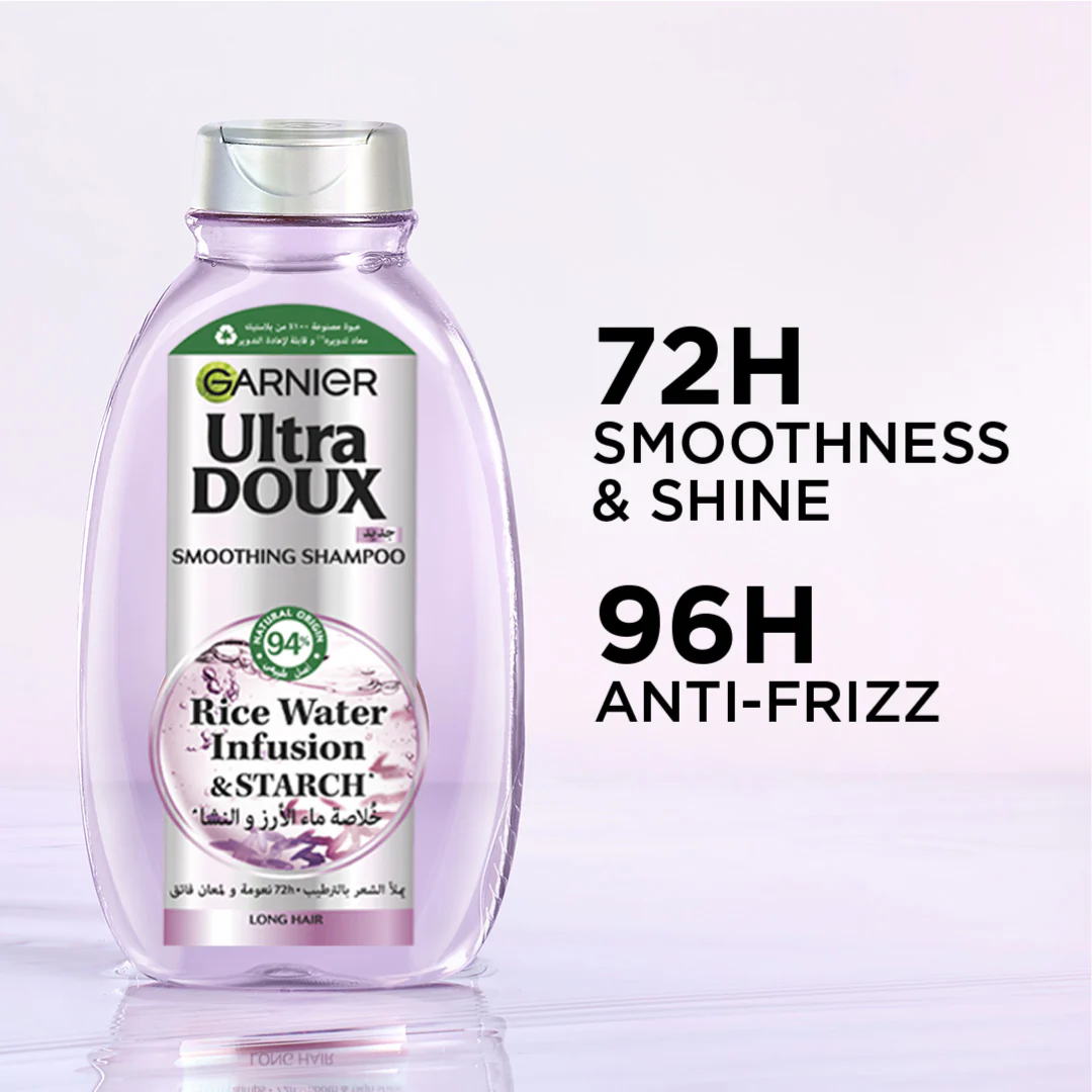 Garnier Ultra Doux Rice Water Infusion & Starch Shampoo For Long Hair, Smooth And Shine - Image 8