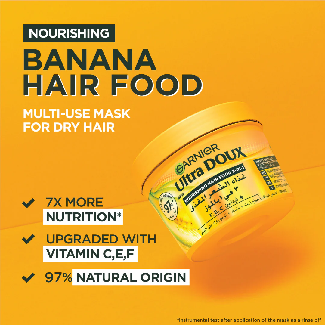 Garnier Ultra Doux Vegan Hair Food Banana And Shea Butter 3-in-1 Treatment Mask For Dry Hair - Image 5