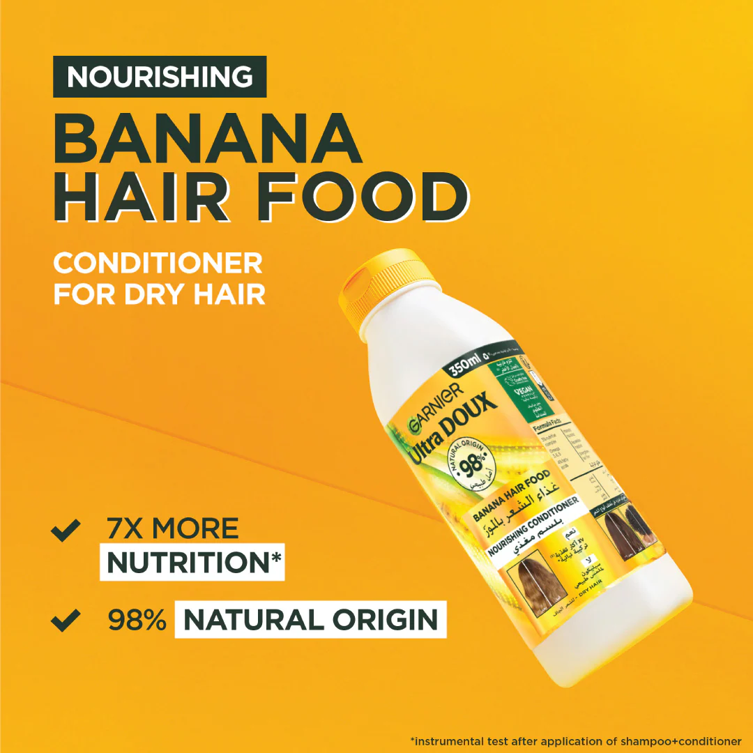 Garnier Ultra Doux Vegan Hair Food Banana And Shea Butter Nourishing Conditioner For Dry Hair 350ml - Image 2