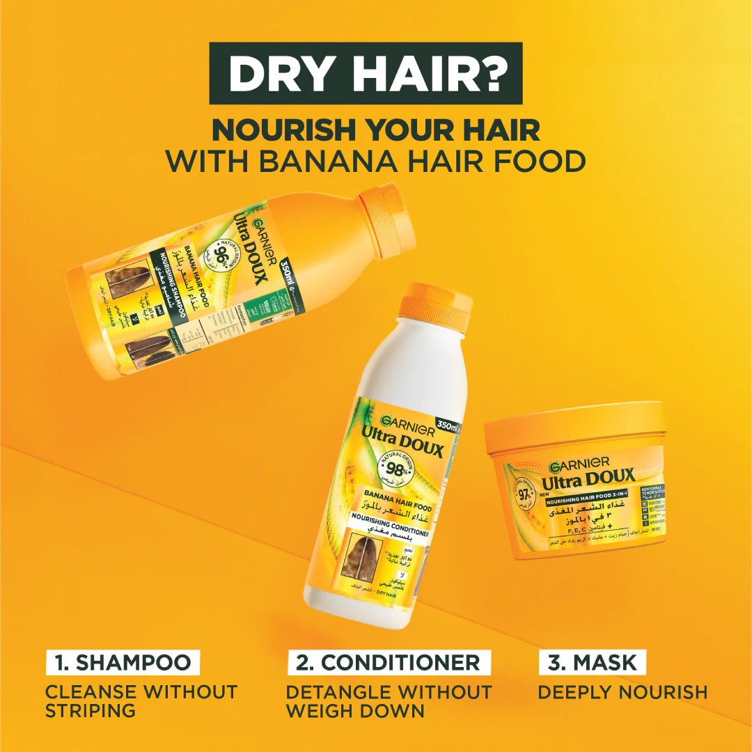 Garnier Ultra Doux Vegan Hair Food Banana And Shea Butter Nourishing Conditioner For Dry Hair 350ml - Image 6