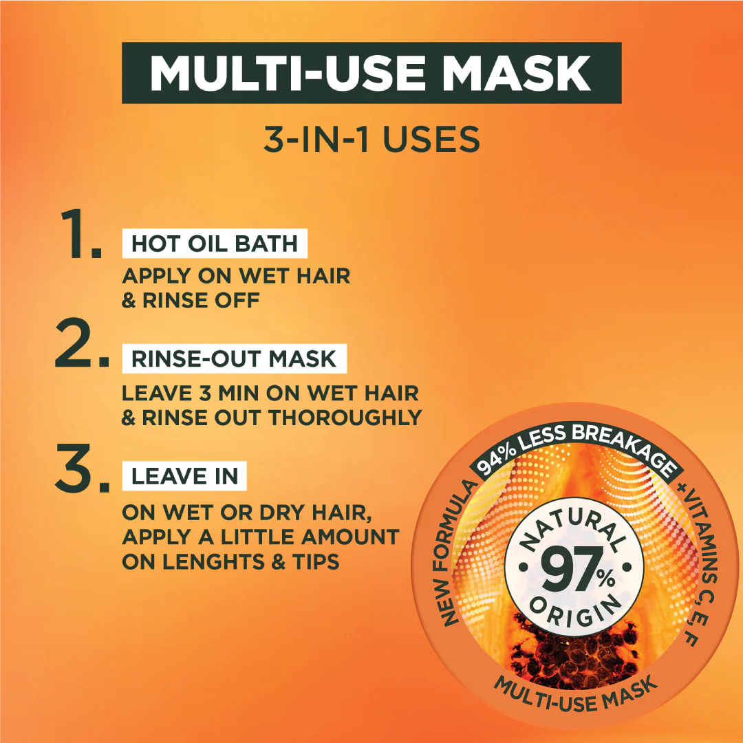 Garnier Ultra Doux Papaya Vegan Hair Food 3in1 Mask for damaged hair, Boosted with Vitamins C, E & F - Image 10