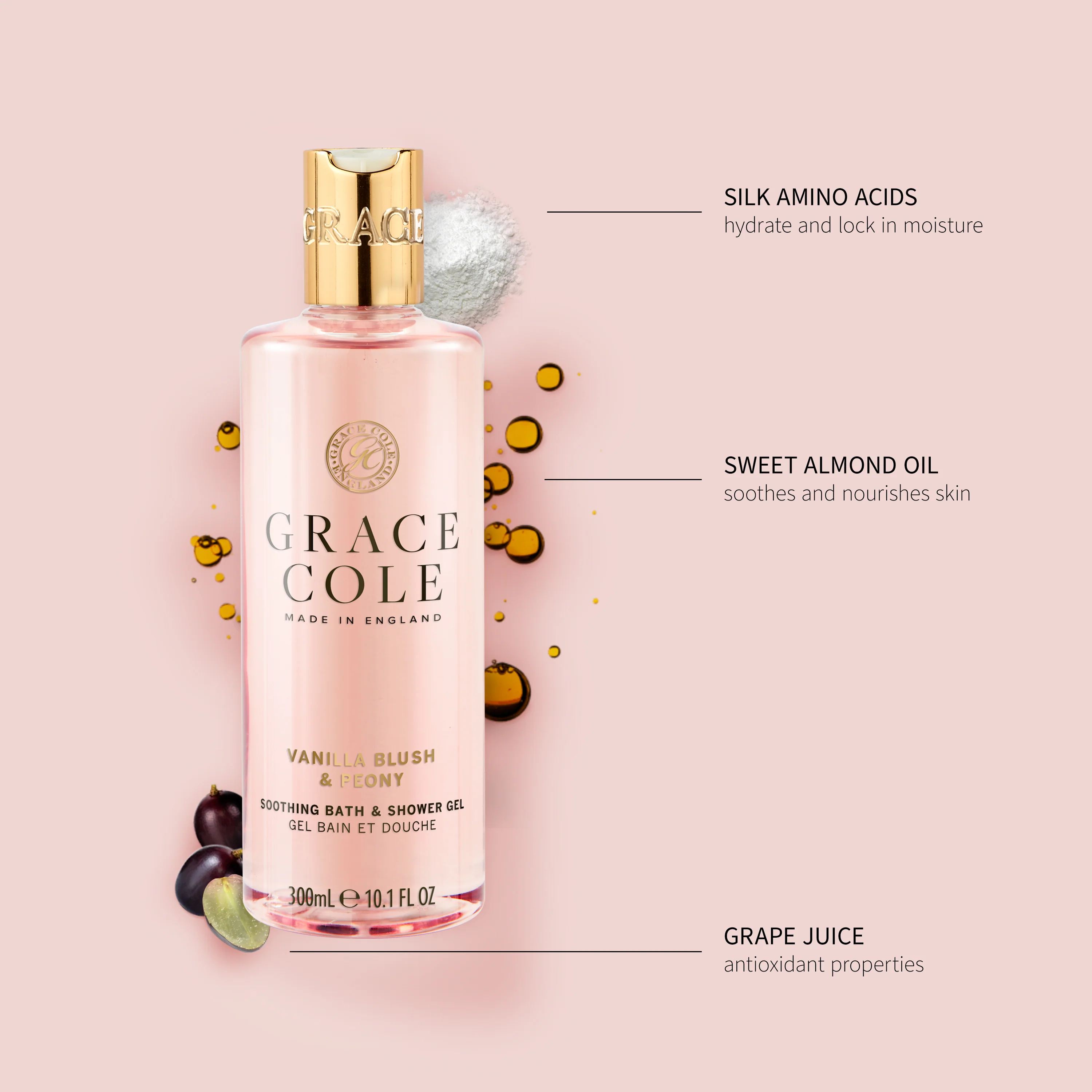 Grace Cole Warm Vanilla Blush & Sandalwood Bath & Shower Gel 300ml - Image 2