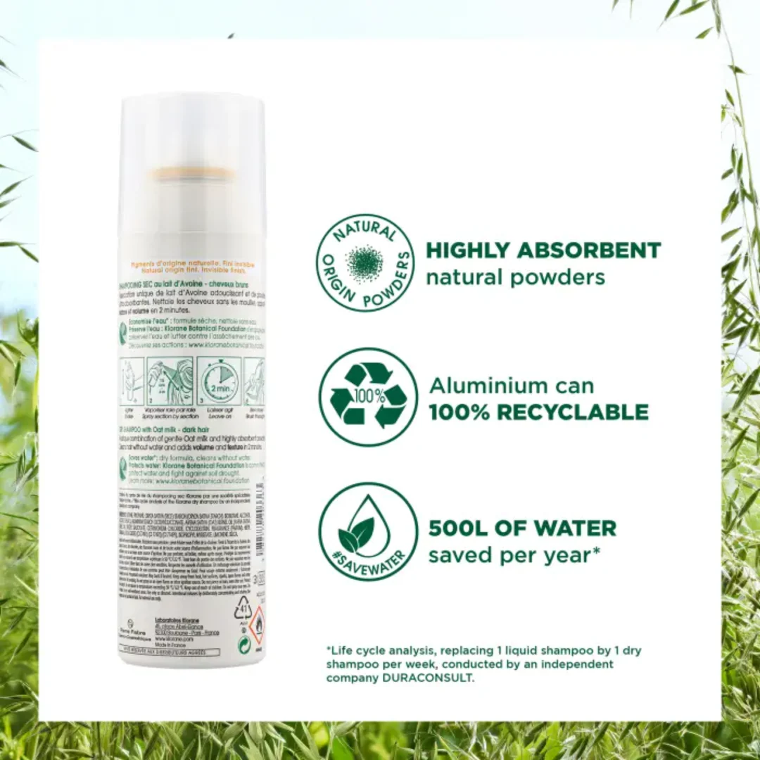 Klorane Dry Shampoo with Oat Milk for Brown Hair 150ml - Image 3