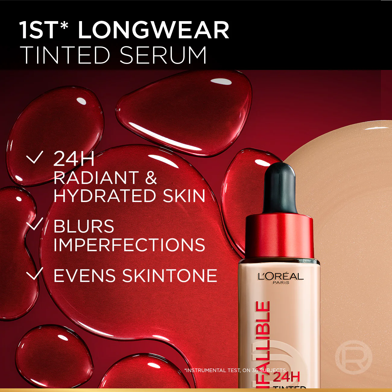 L'Oréal Paris Infallible 24H Tinted Serum With 1% Hyaluronic Acid For Radiant Hydrated Skin, Light To Medium Coverage, 30ml - Image 2