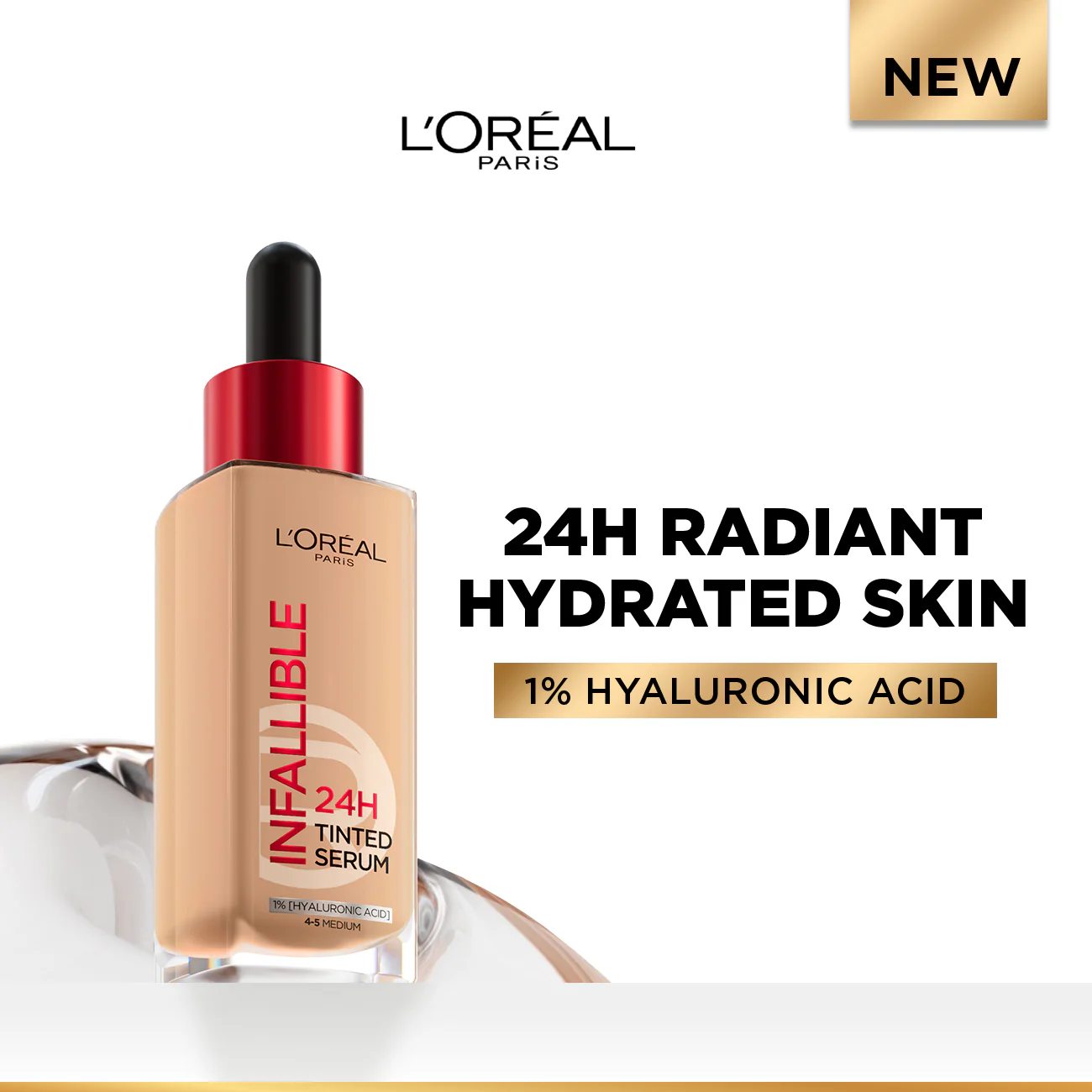 L'Oréal Paris Infallible 24H Tinted Serum With 1% Hyaluronic Acid For Radiant Hydrated Skin, Light To Medium Coverage, 30ml - Image 4