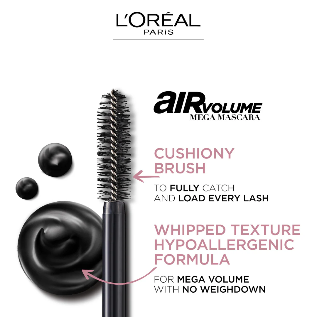 L’Oréal Paris Air Volume Mega Mascara Washable Air Whipped Formula Lasting Up To 24h- Lightweight - Image 4