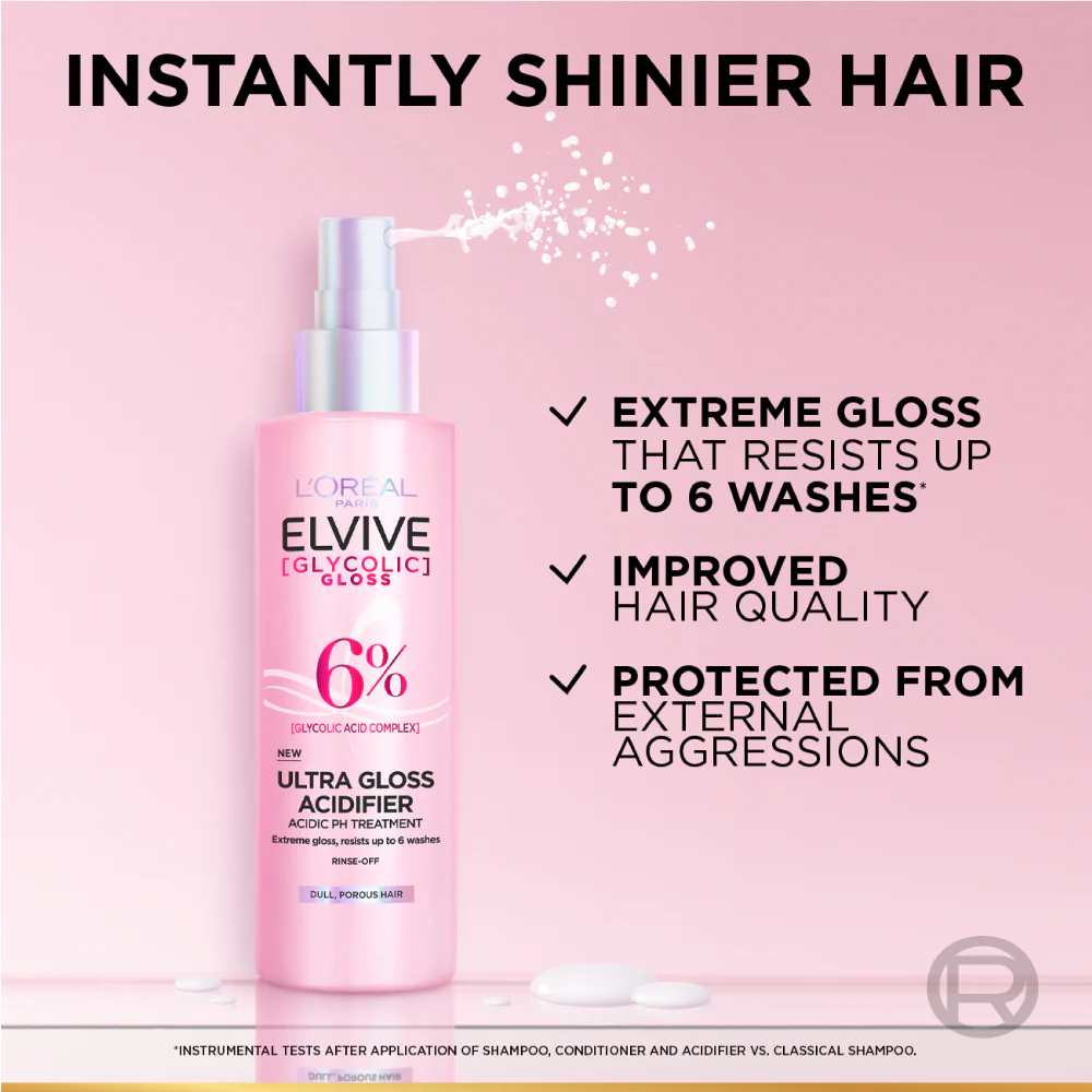 L’Oréal Paris Elvive Glycolic Gloss 5-minute Lamination Rinse-Off, At-home glossing Acidifier treatment, 6% [Gloss Complex] with Glycolic Acid, For Dull Hair, 200ml - Image 4