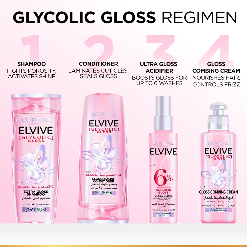 L’Oréal Paris Elvive Glycolic Gloss 5-minute Lamination Rinse-Off, At-home glossing Acidifier treatment, 6% [Gloss Complex] with Glycolic Acid, For Dull Hair, 200ml - Image 7