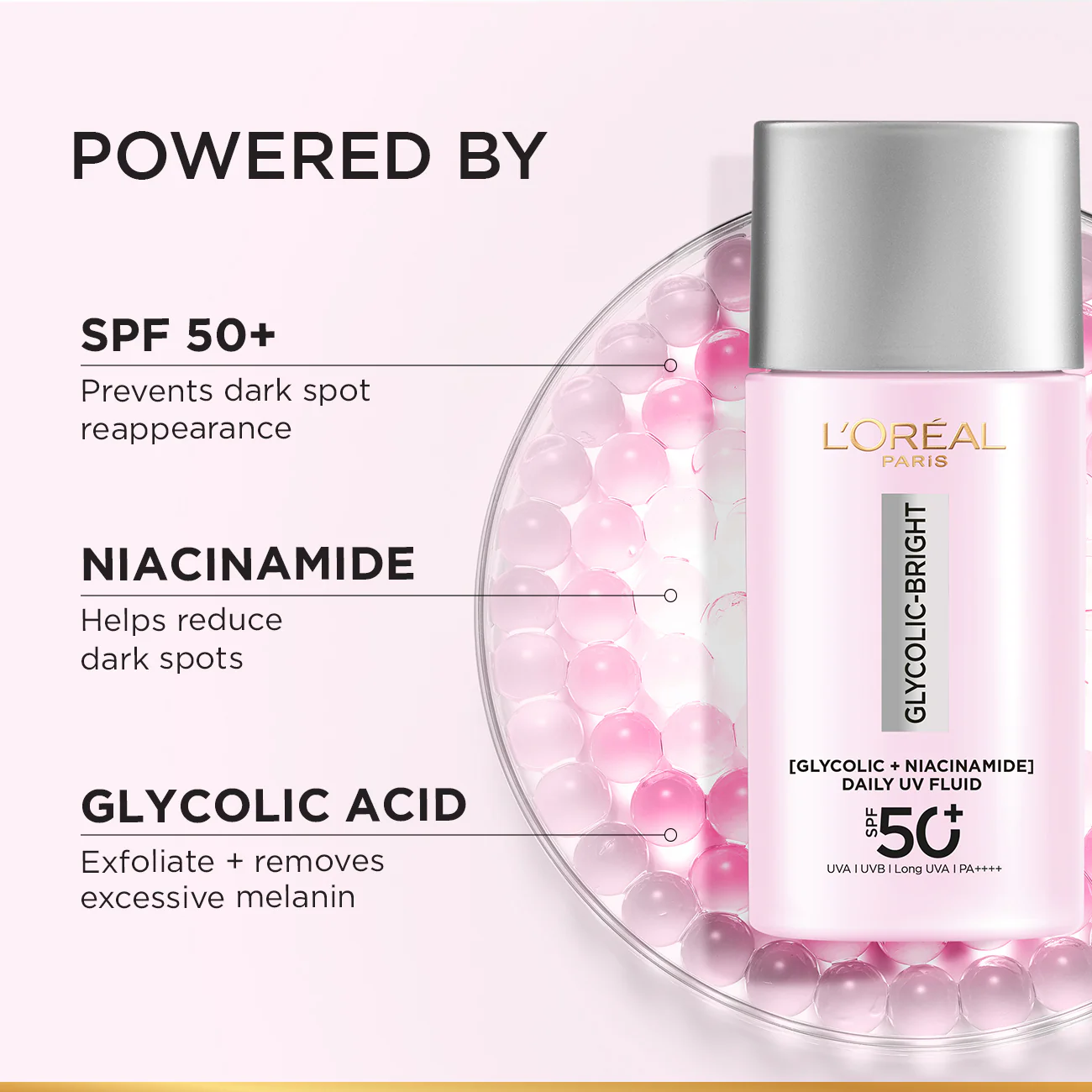 L’Oréal Paris Glycolic Bright Anti-Dark Spot Daily UV Fluid SPF 50+ with [Glycolic Acid + Niacinamide] - Image 2