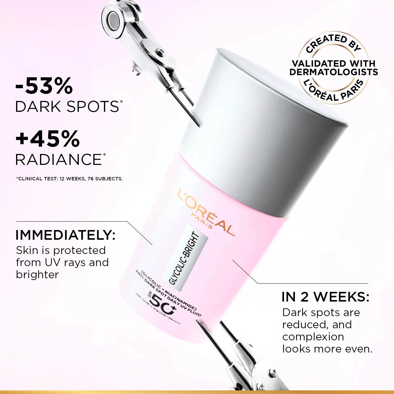 L’Oréal Paris Glycolic Bright Anti-Dark Spot Daily UV Fluid SPF 50+ with [Glycolic Acid + Niacinamide] - Image 6