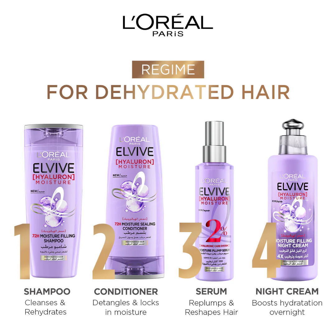 L'Oréal Paris Elvive 72 Hours Hyaluron Filling Moisture Shampoo For Reviving Dehydrated Hair - Image 5