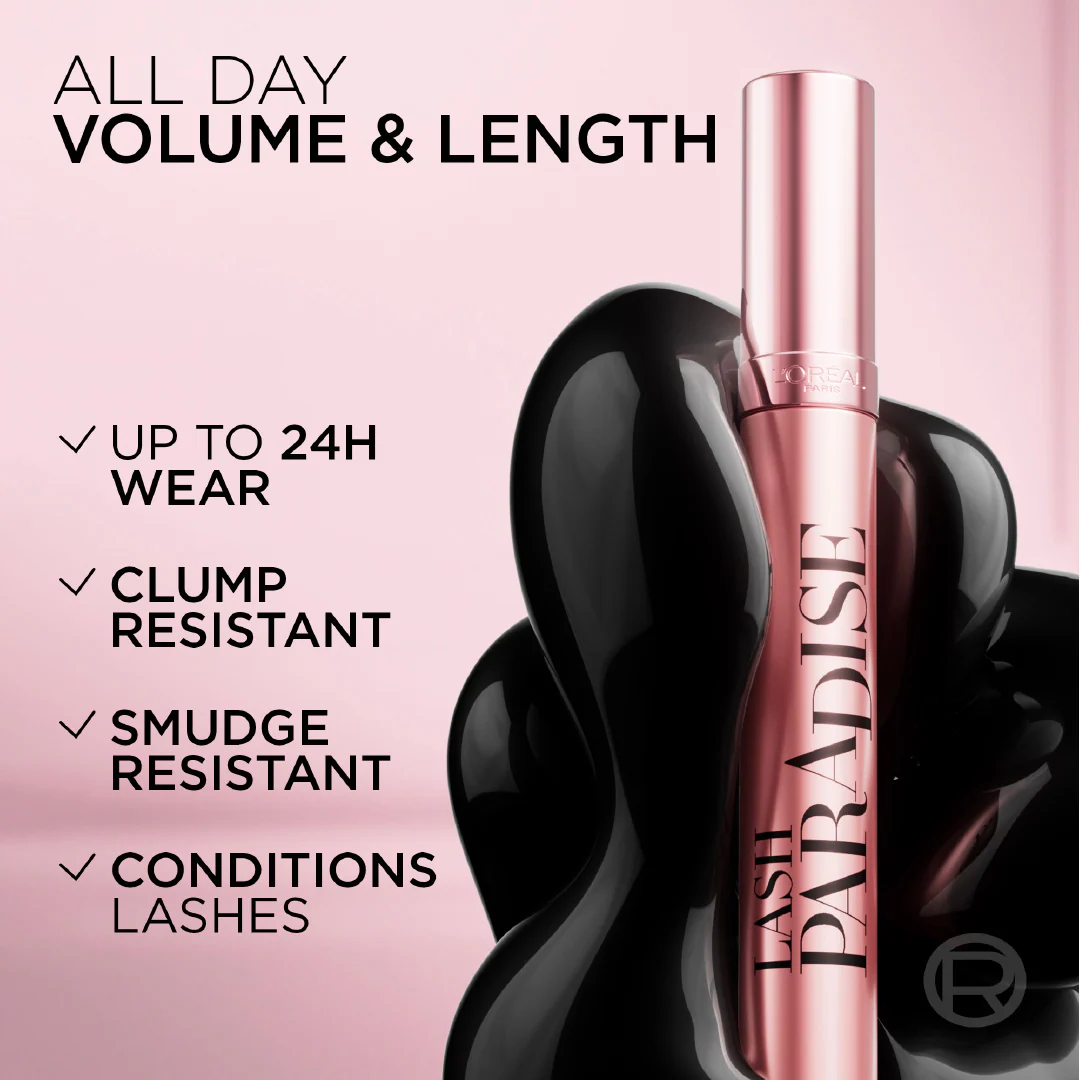 L'Oréal Paris Lash Paradise 24 Hour, Volumizing and Lengthening Black Mascara- Washable - Image 5