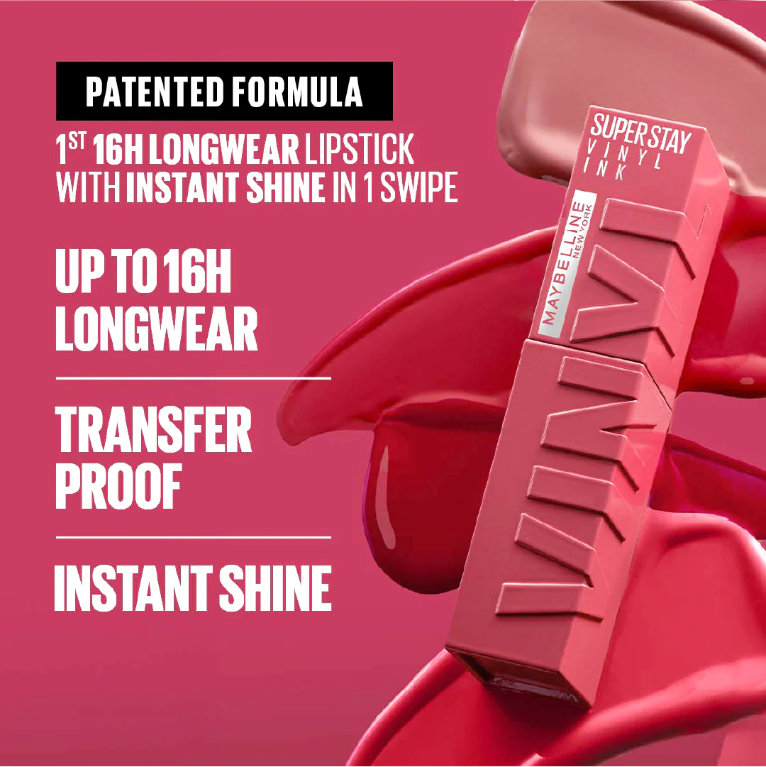 Maybelline New York Super Stay Vinyl Ink Long lasting 16 Hour Wear, No Budge, Instant Shine Lipstick - Image 4
