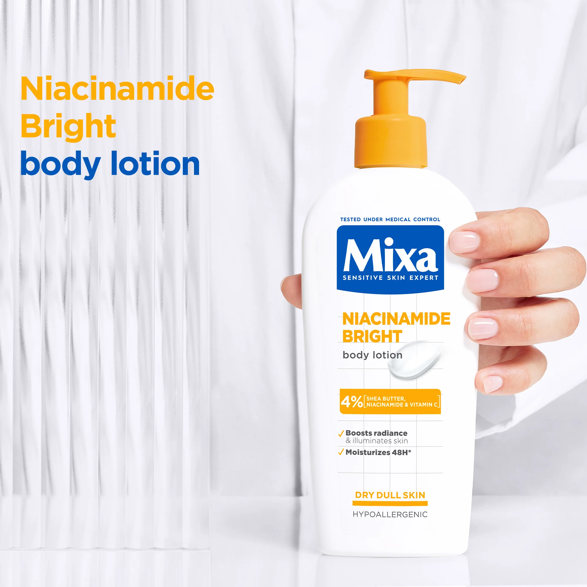 Mixa Niacinamide Bright Body Lotion For Dry & Dull Skin in Need of Unifying With Shea Butter, Niacinamide & Vitamin C - Image 2