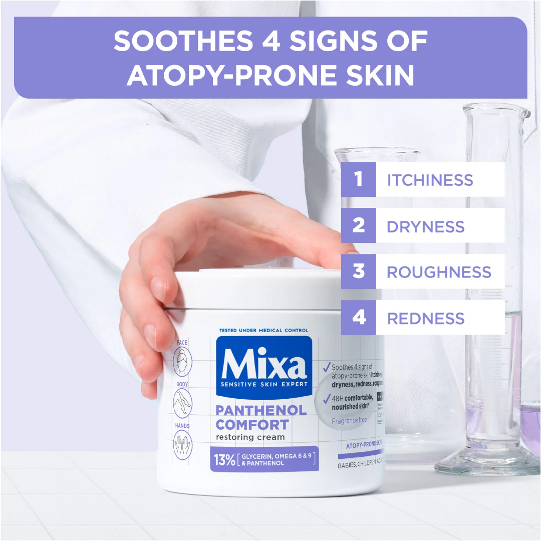 Mixa Panthenol Comfort Face, Hands & Body Anti-Scratching Cream Jar For Dry Skin, Atopy Prone Skin and Eczema - Image 3