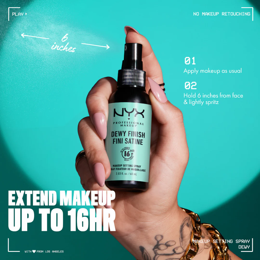NYX Professional Makeup Dewy Finish, Lightweight and Extends Makeup Wear Up to 16 hours, Makeup Long Lasting Setting Spray - 02, Dewy Finish 60ml - Image 8