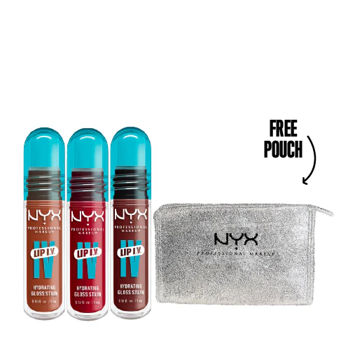 NYX Professional Makeup Lip IV Hydrating Gloss Trio Bundle + Free Silver Pouch